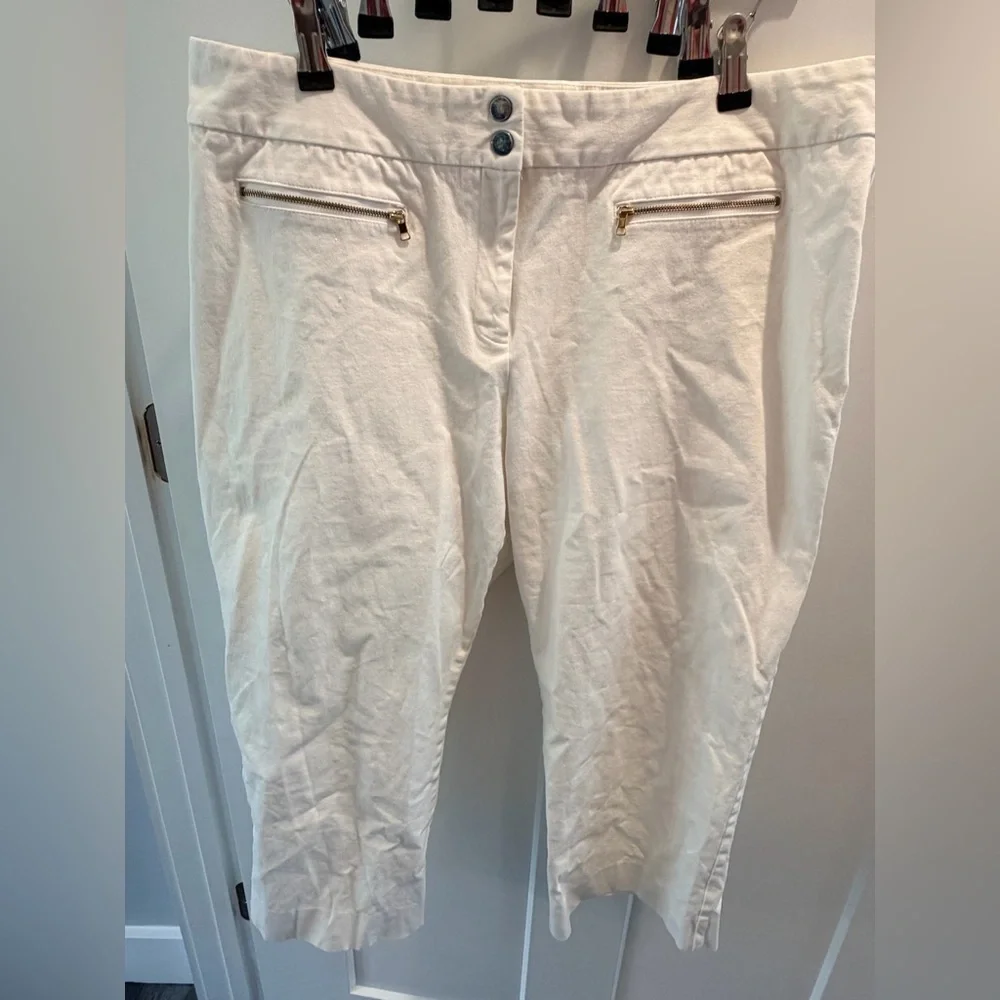 Alfani Ivory Cropped Ankle Pants Size 16W Slim Career Office Zip Pocket